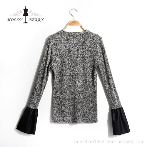Casual Black White Flare Sleeve Hoodies Silk Blouse